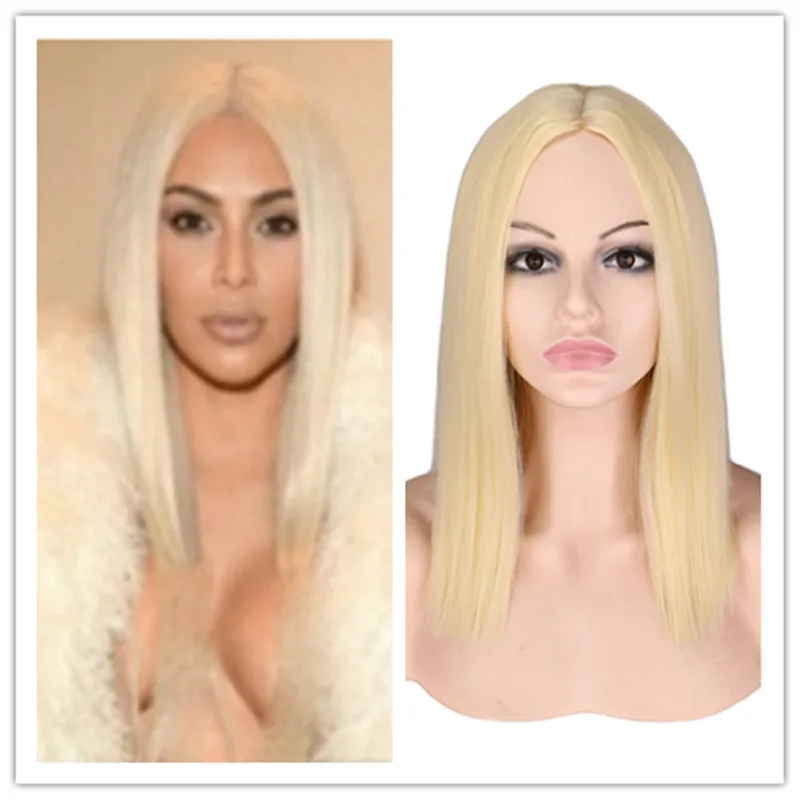 Perruques Bob pour femmes 14 pouces blanc Blonde perruque Sexy pour synthétique naturel droite partie centrale remplacement perruque de cheveux pour la fête quotidienne