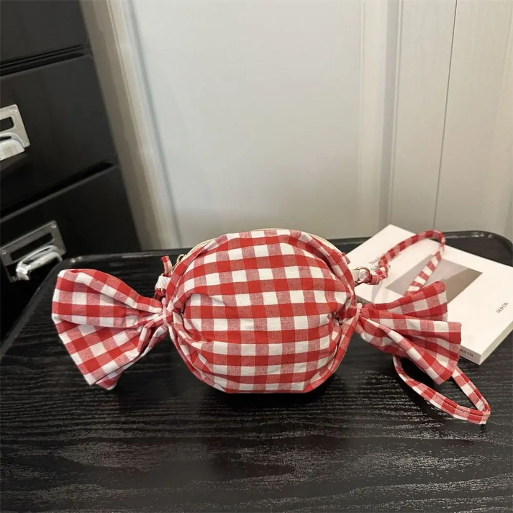 

Sweet Candy Bag Casual Cloth Candy Bag Grid Sweet Printed Shoulder Bag Cute Large Capacity Red Plaid Crossbody Bag Travel