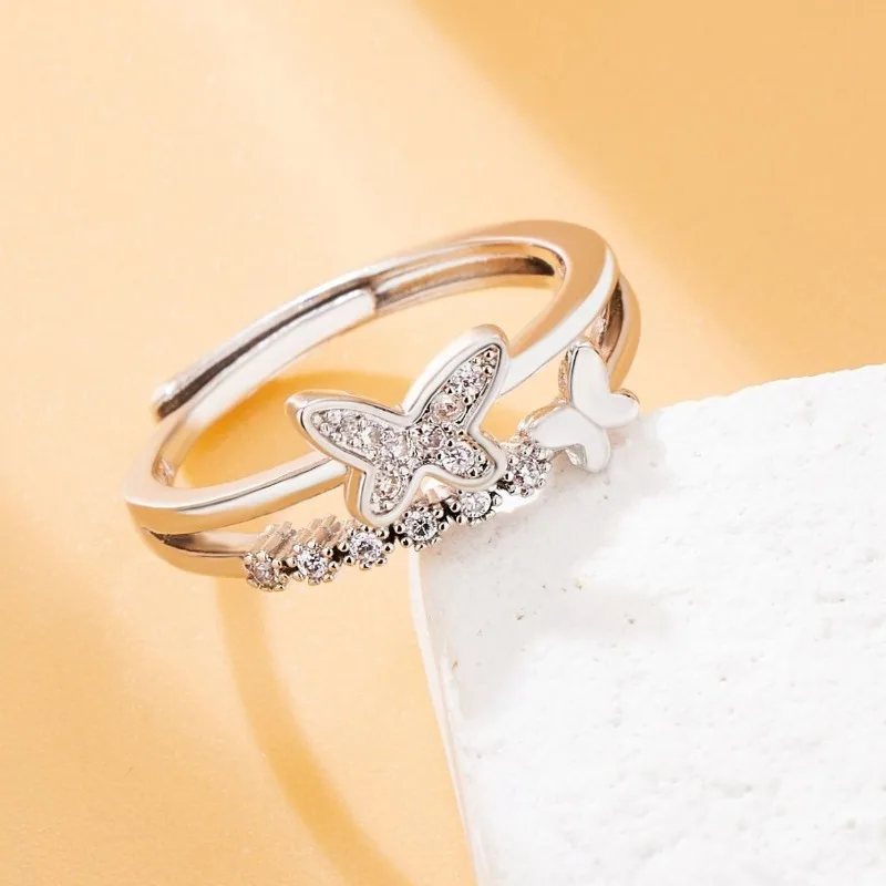 New 925 Sterling Silver Ring 5A Zircon Butterfly for Women Engagement Wedding Simple Jewelry Birthday Gifts Fashion Party Ring