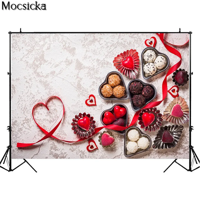 Valentine's Day Dessert Photography Backdrops White Brick Wall Love Heart Decorative Candy Bridal Shower Background Photocall