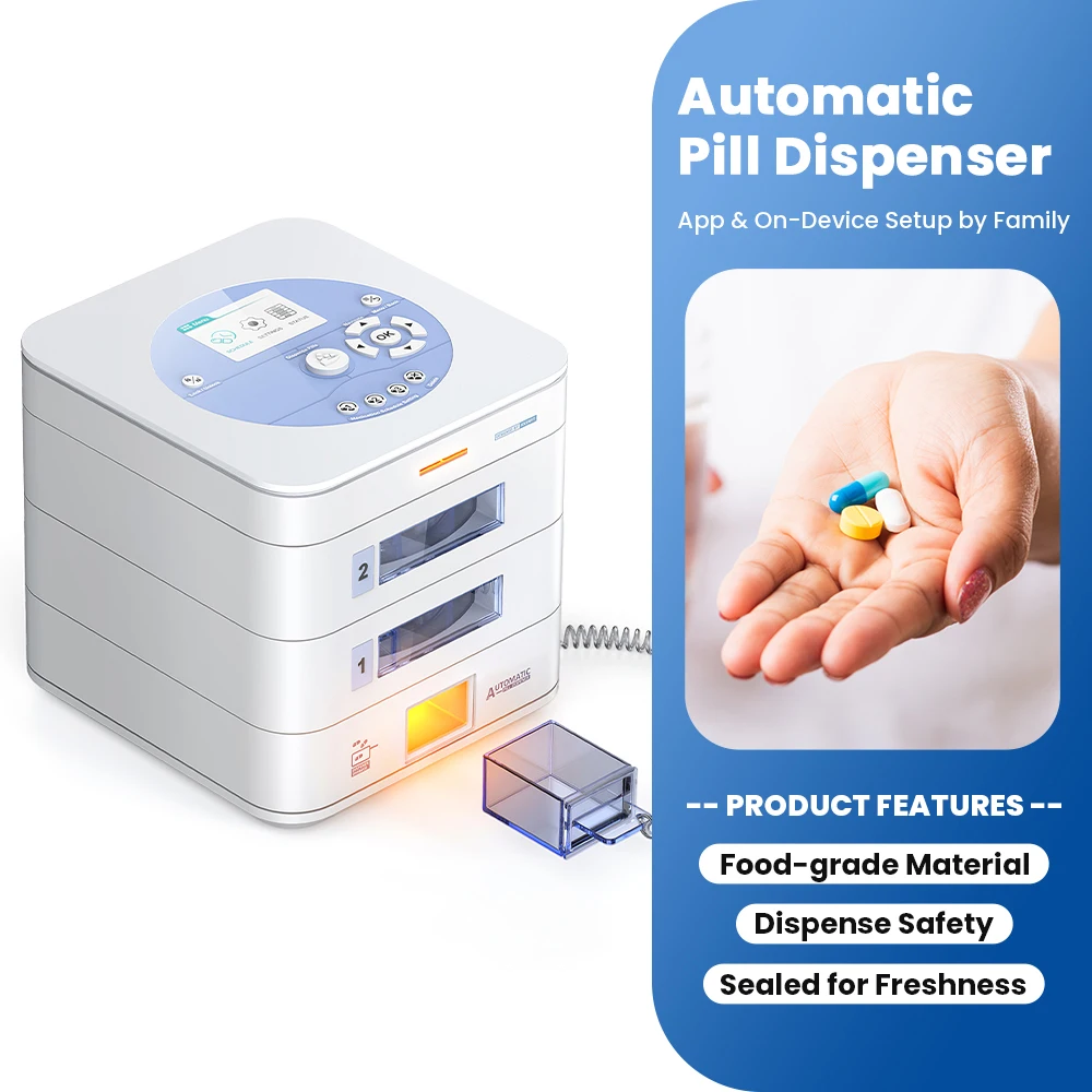 2-trays Smart Pill Organizer 28 Day Automatic Pill Dispenser For Elderly Timed Dosing And APP Alerts For Daily Medication
