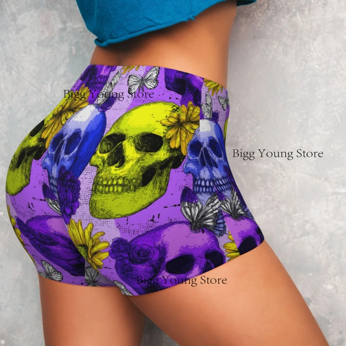Women Yoga Shorts Multicolored Skulls  Workout Shorts Fitness quick-dry Ladies Yoga Gym Running Booty Shorts Pants Sportswear