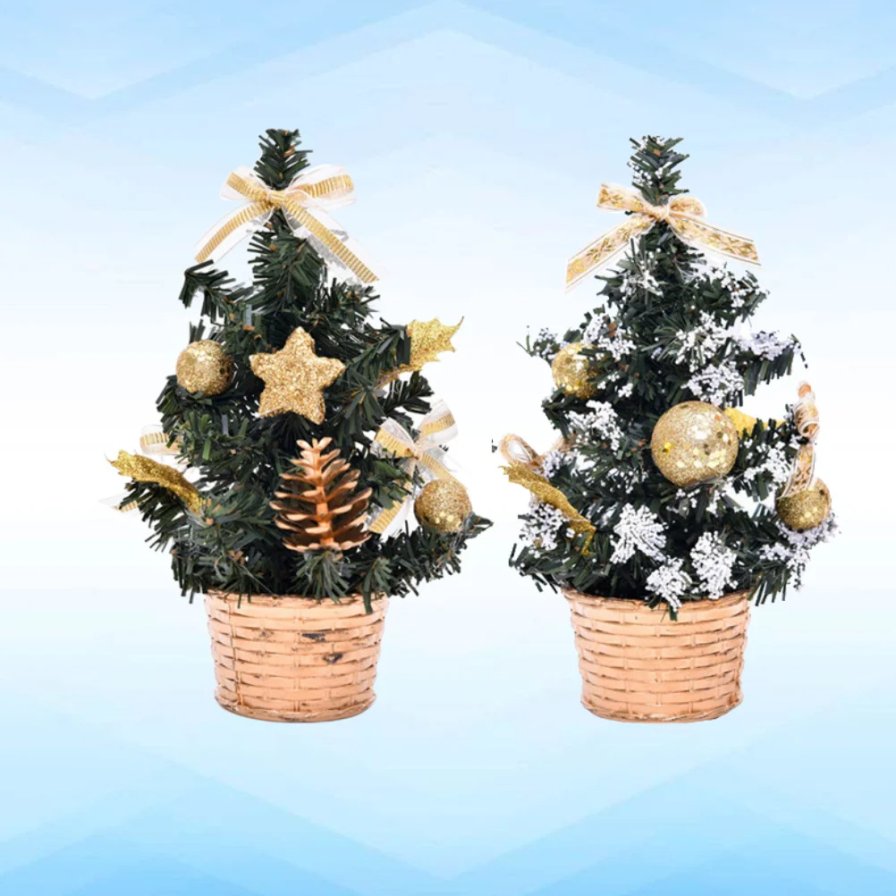 

2Pcs Exquisite Xmas Tree Decor Christmas Tree Design Lifelike Details Desktop Cabinet 20cm Golden Xmas Table Decor