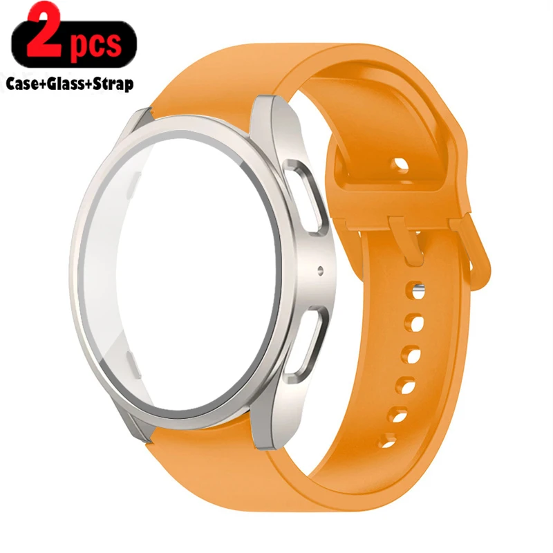 2er-Pack gehärtetes Glas + Gehäuse + Armband für Samsung Galaxy Watch 7 6 5 4 40 mm 44 mm PC-Bildschirm-Schutzhülle Galaxy Watch 6 7 5 Band