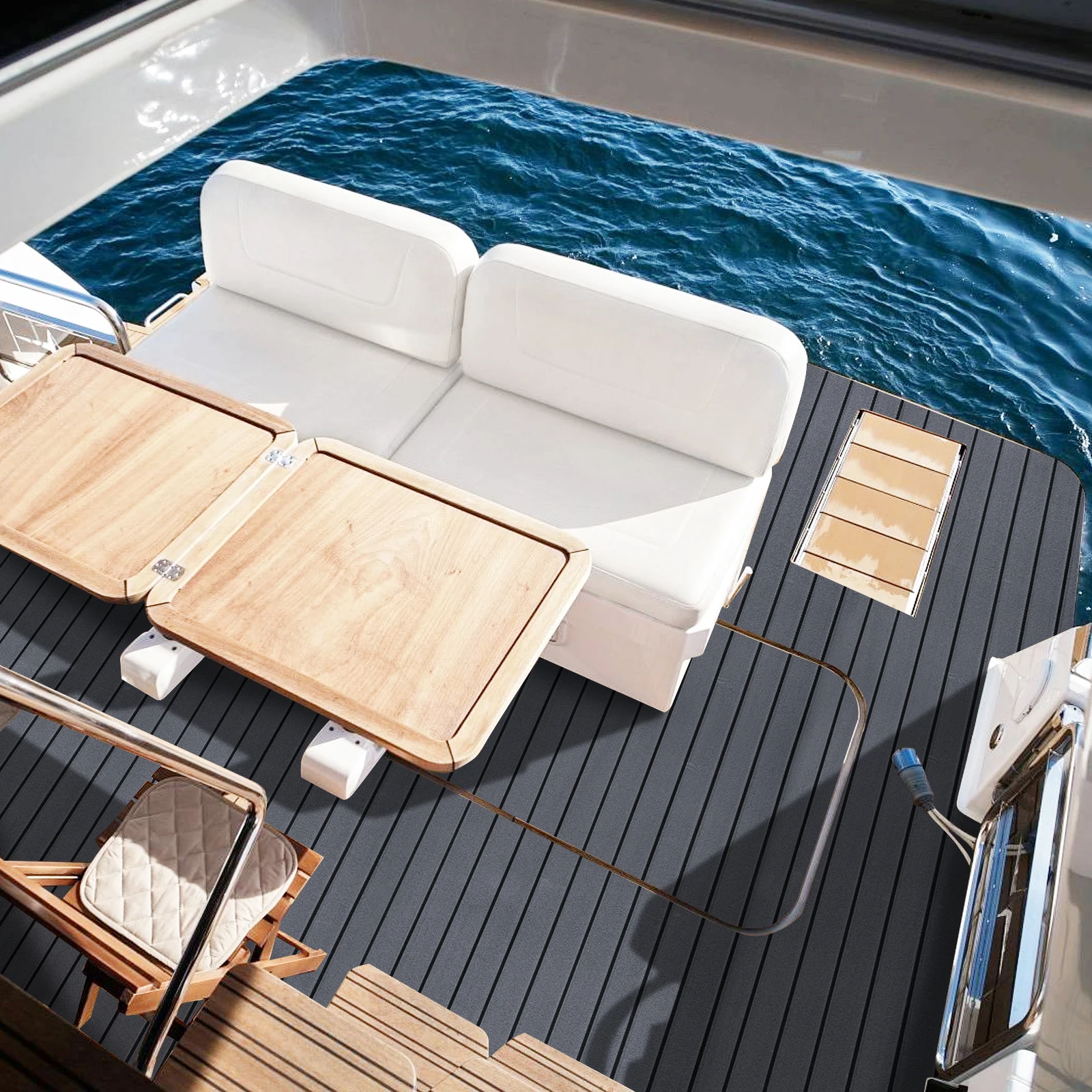 2400*450mm Eva Foam Faux Teak Boot Deck Matte Blatt Teak Yacht Marine Boden Wasserdicht Ponton Braun schwarz Bodenbelag MotorBoote – Detail 4