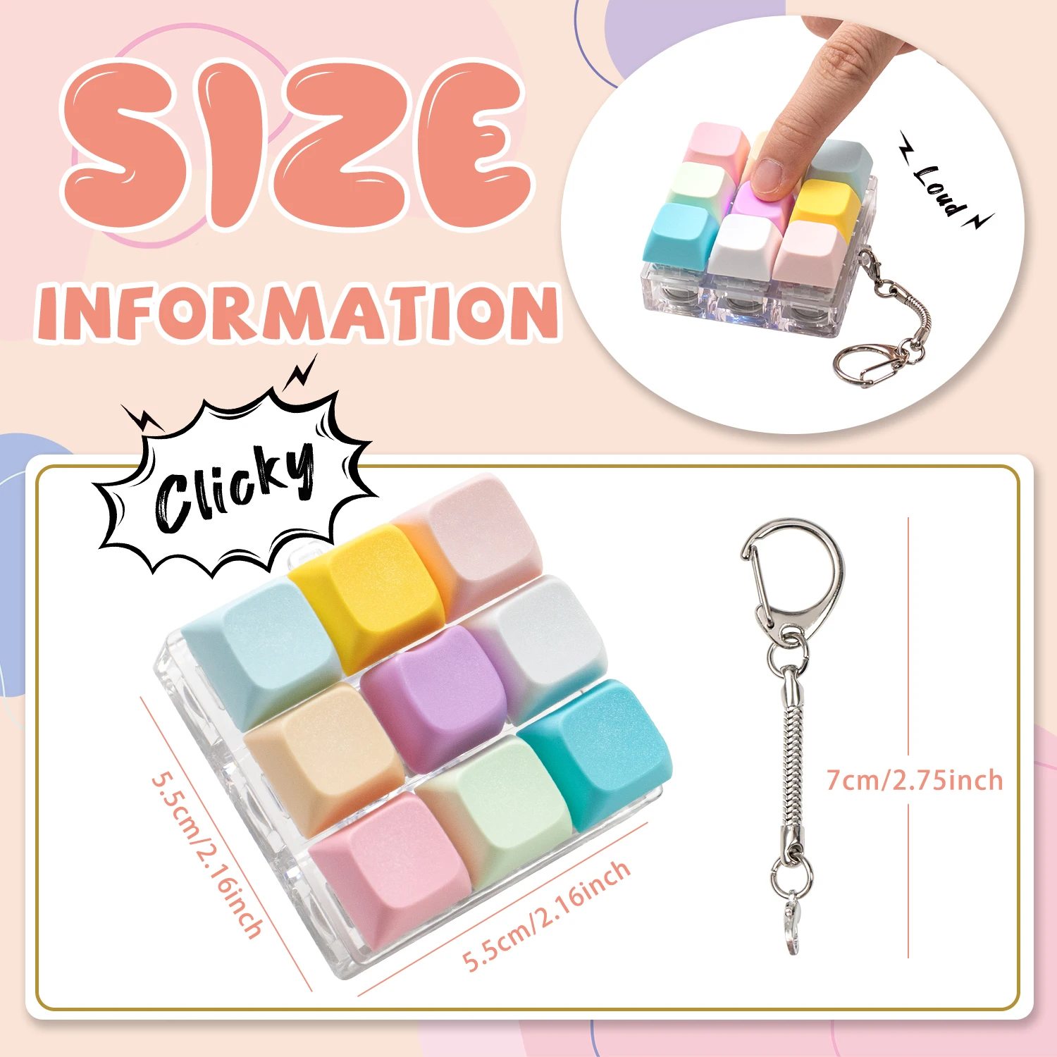 Nine-square Grid Keyboard Fidget Toy RGB Light Round Keycap Keyboard Clicker Fidget Toy Stress Relief Keyboard Finger Keycaps