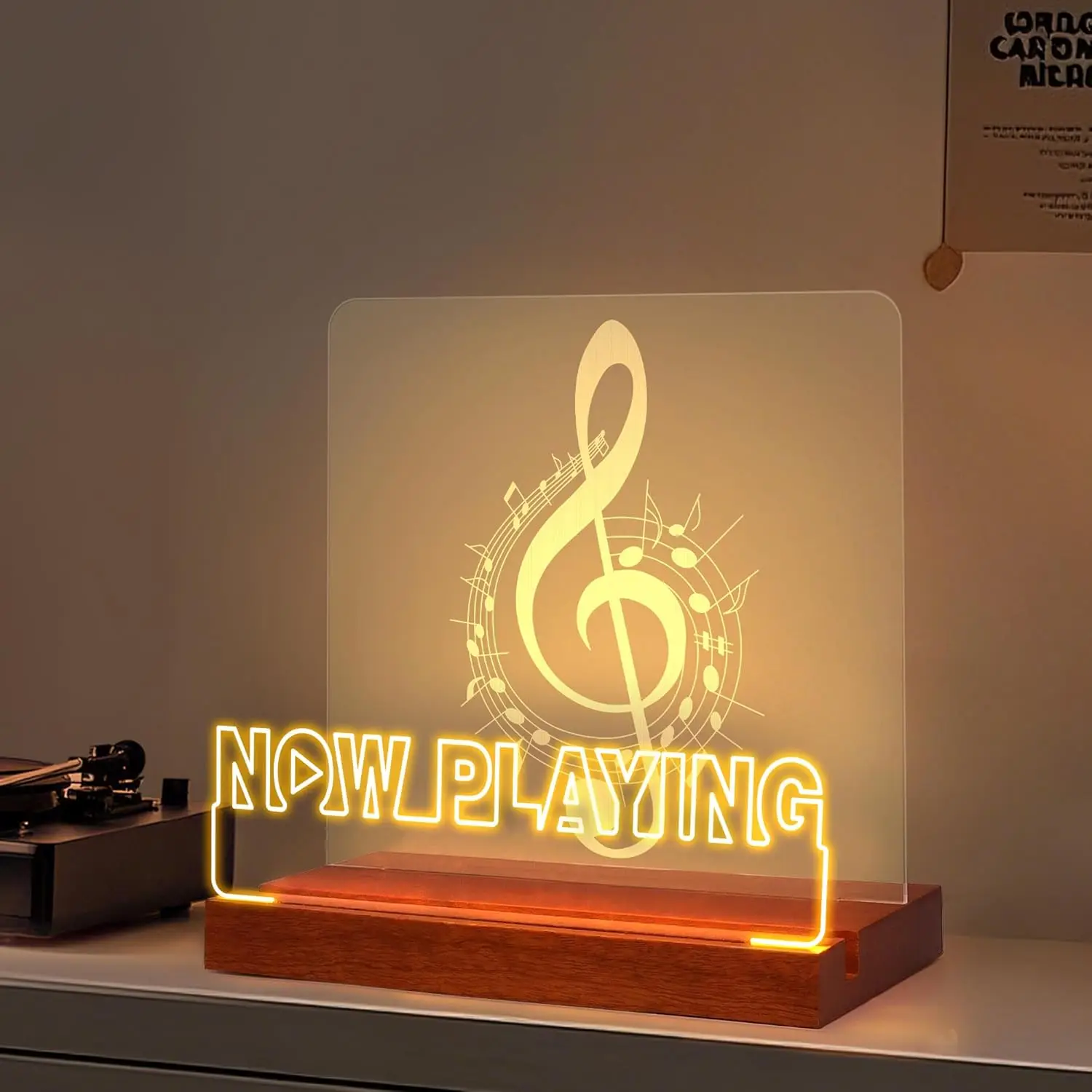 

LED Wooden Vinyl Record Stand with Warm White Lights, Album Storage Display Decor for Music Lovers Room