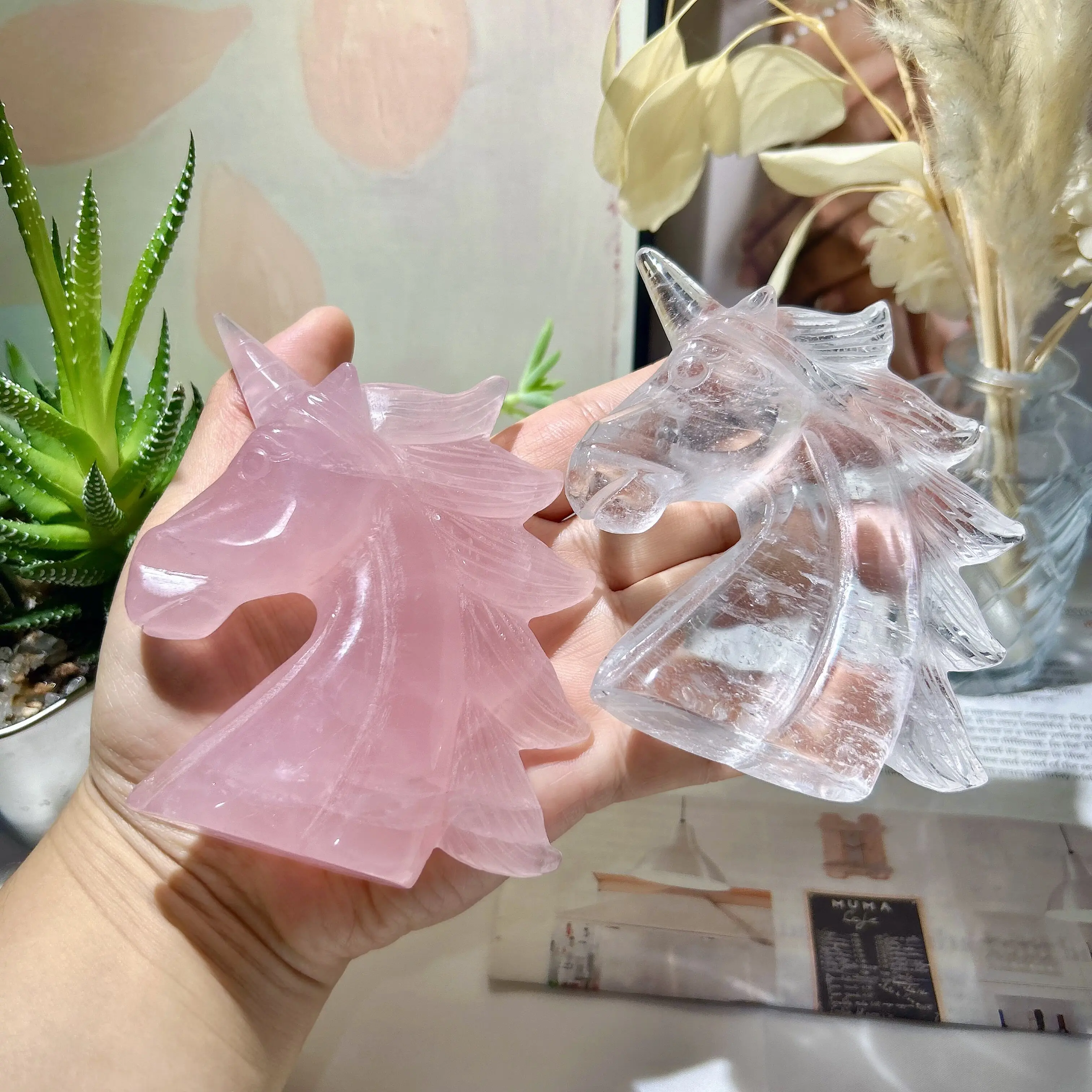 Healing Natural Crystal Clear Quartz Unicorn Carving Precious Ore Mineral Energy Gemstones Home Decorations Holiday Gift