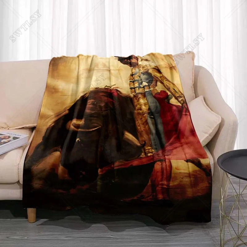 Retro Matador Bullfighting Printed Flannel Blanket 3D Print Soft Warm Throw Blanket for Bed Sofa Couch Hiking Picnic Bedspread