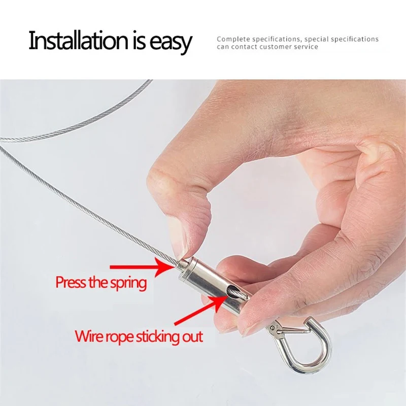 【New】Adjustable Automatic Wire Rope Spring Hook Clothesline Hanging Solution System Suspension Code Stainless Steel Cable
