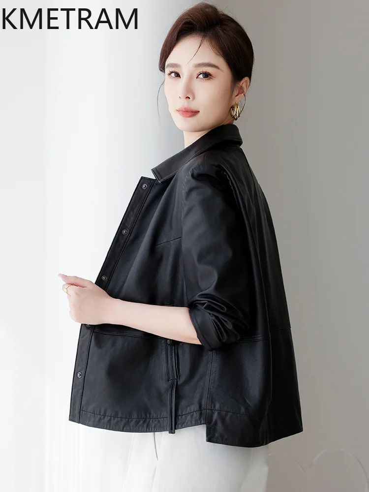 100 % erste Schicht Schaffell Jacke Frau hochwertige schwarze Echtlederjacken Frauen Herbst Damen Kleidung 2025 Ettка