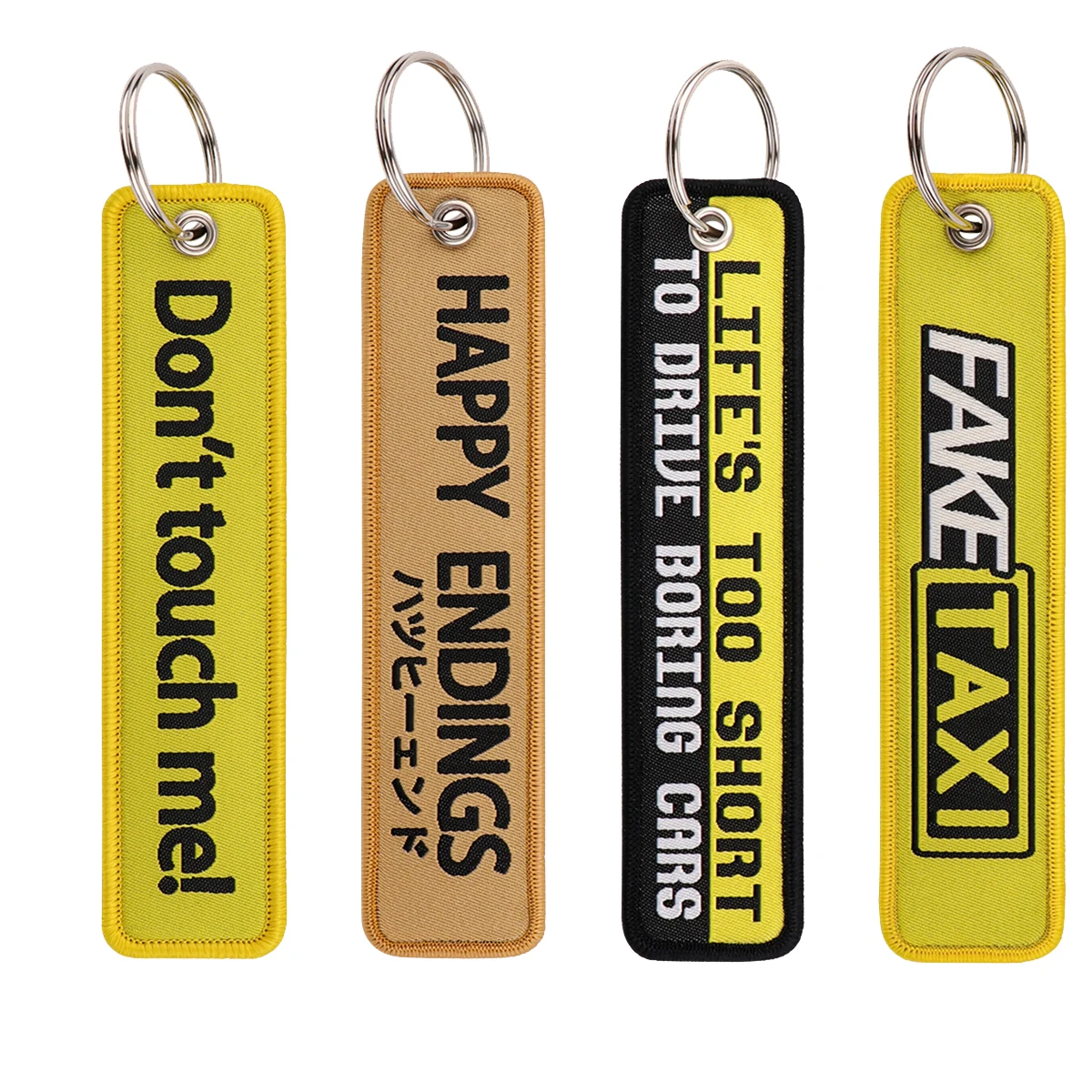 

Happy Quote Embroidery Key Fobs Key Tag Motorcycles Cars Cellphone Backpack Chaveiro Keychain For Friends Fashion Key Ring Gifts