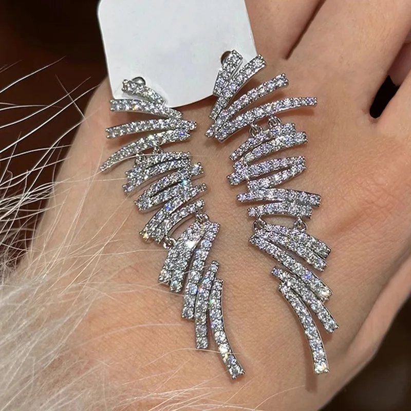 ZAKOL Übertriebene, unregelmäßige, vollbesetzte Ohrringe mit großen Zirkonia-Steinen für Damen, luxuriöser, eleganter Schmuck für Hochzeiten, Partys und Bankette – Detail 7