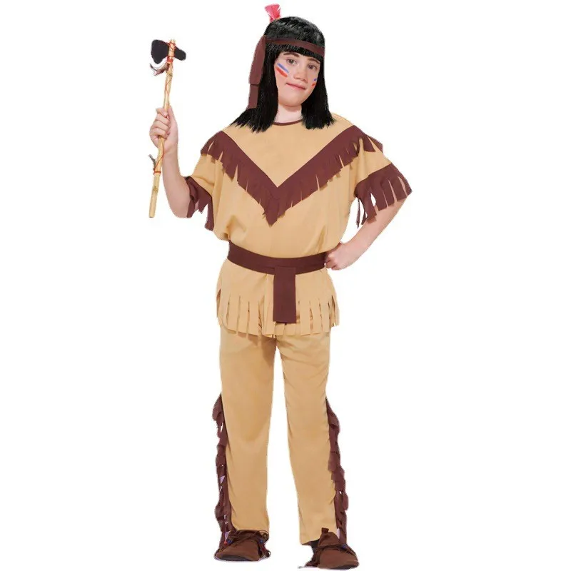 loween Indian Chief Children's Role-plang Stage Performance Par Costume COSPLAY Boy's Traditional Ethnic Clothing