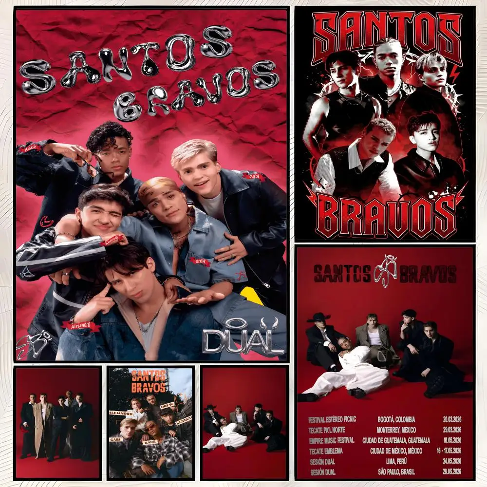 Band Santos Bravos Poster, selbstklebendes HD-PVC-Wandkunst-Poster, wasserfeste Dekoration für Schlafzimmer, Wohnzimmer und Zuhause