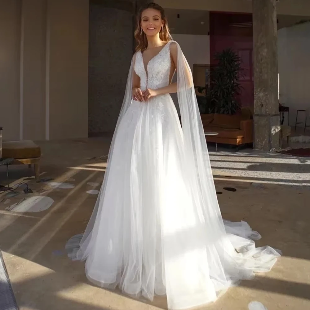 Customized Sexy Chiffon Wedding Dress For Woman Bride Backless Lace Decal Engagement Bride Party Long Robe Bridal Gown