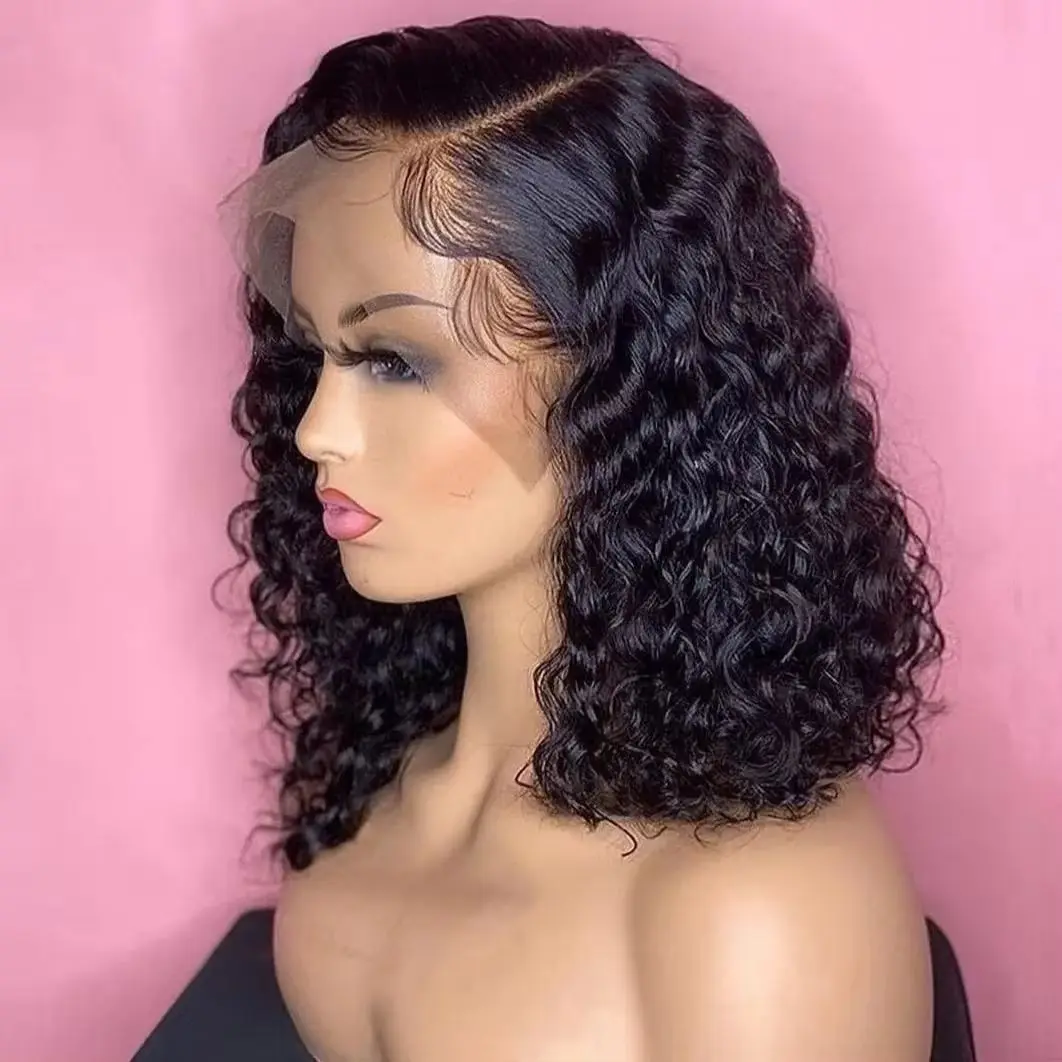 Curly Short Bob 200 13X4 Lace Frontal Human Hair Wigs Deep Water Wave Lace Front Wig