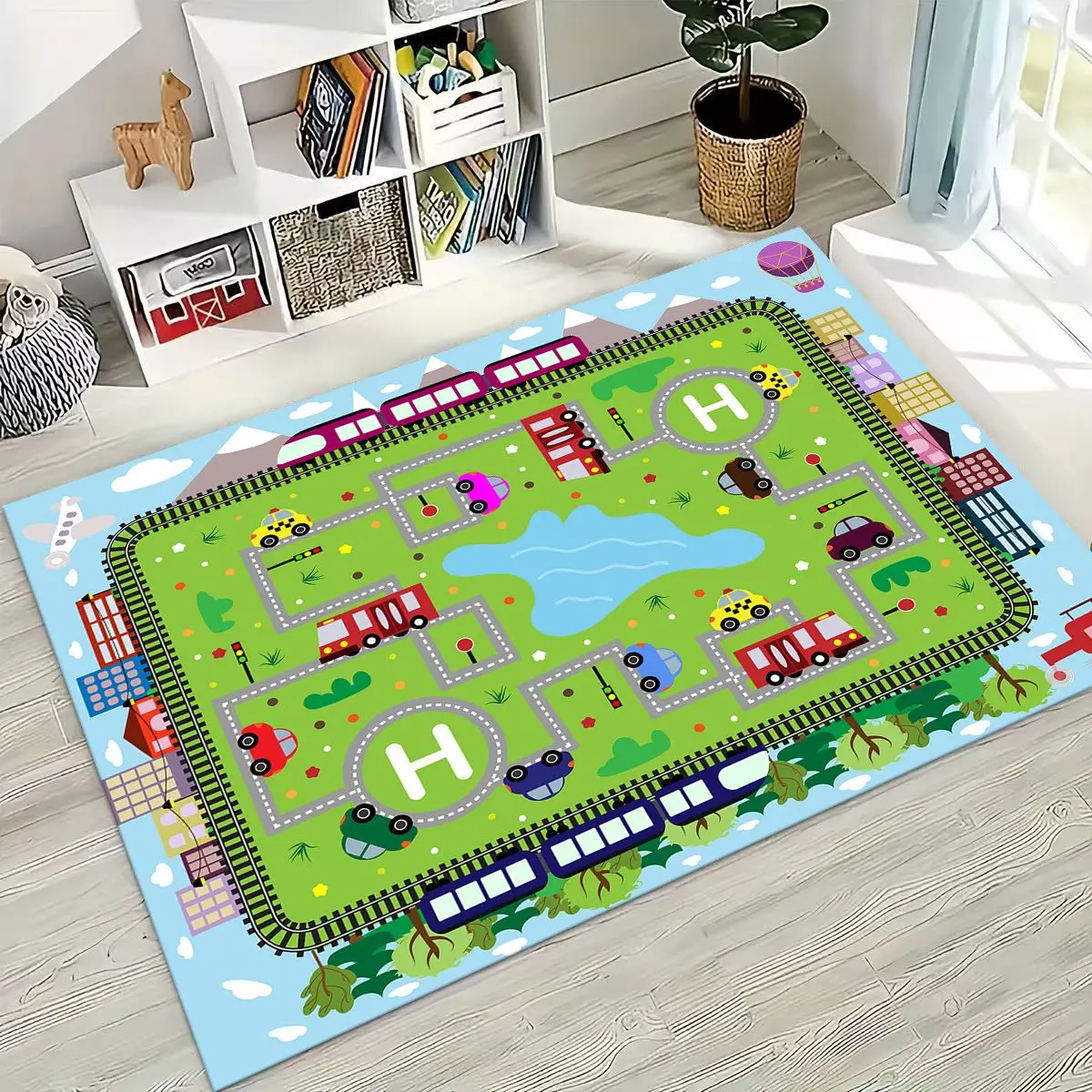Child Urban City Road Traffic Learning Interactive Game Playroom Rug for Bedroom Living Room Sofa Home Doormat Decor,Non-slip