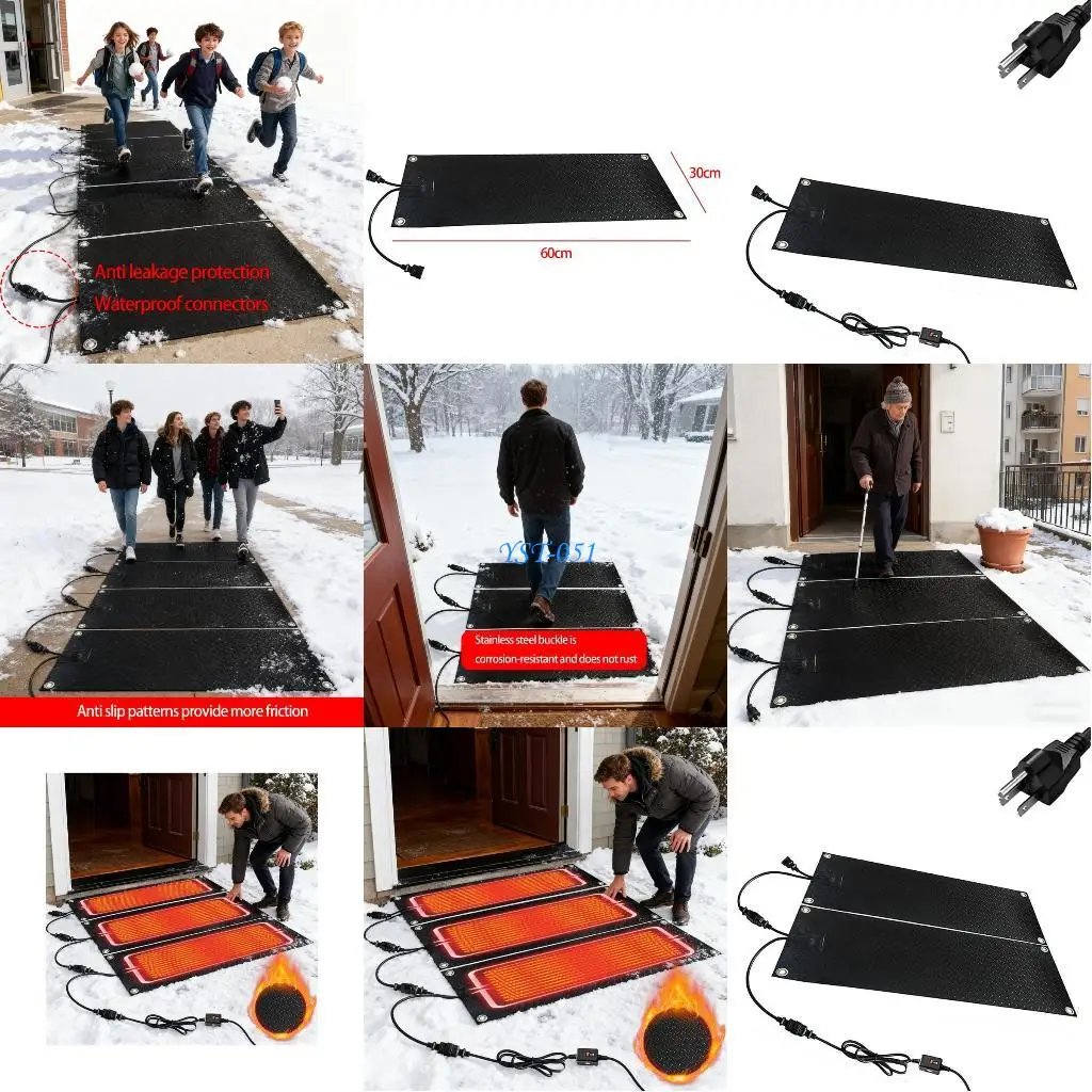 E15A 歩道用安全ゴム除雪パッド 急速溶解技術 浅い針フラットプラン 110V 米国 30x60cm 寸法