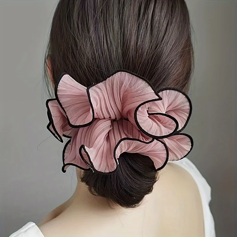 1/4 sztuk nowe koreańskie Retro składane szyfonowe Oversize Scrunchies kobiety słodki temperament moda przesadna opaska do włosów akcesoria do włosów