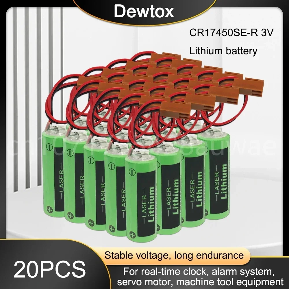 20PCS 3V 2500mAh CR17450SE-R A98L-0031-0012 Lithium Battery A98L-0031-0012 A02B-0200 CR17450 with Brown PlugFor Fanuc