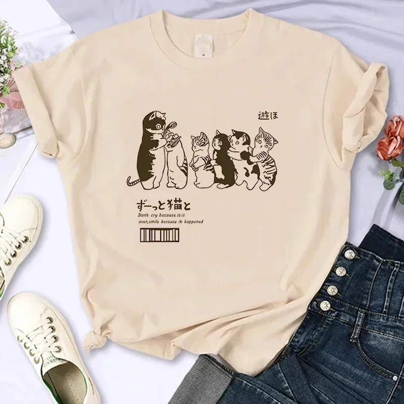 Cute Cat Shirt Women Funny Cartoon T Shirt Y2K 90S Harajuku Graphic Ulzzang T-Shirt 90S Print Tshirt Aesthetic Top Tee Female