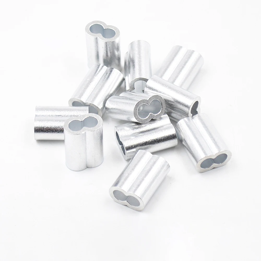 1-50Pcs Double Hole Cable Crimp Sleeve M1 M1.2 M1.5 M2 M2.5 M3 M4 M5 M6 M8 M10 M12 8-Shape Aluminum Cable Stopper Clamp Rope