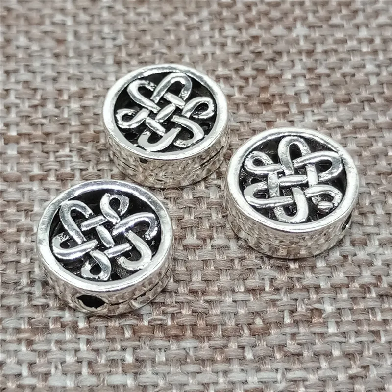 2 Pieces 925 Sterling Silver Flat Bowknot Knot Round Beads 2-sided 10mm for Bracelet Necklace