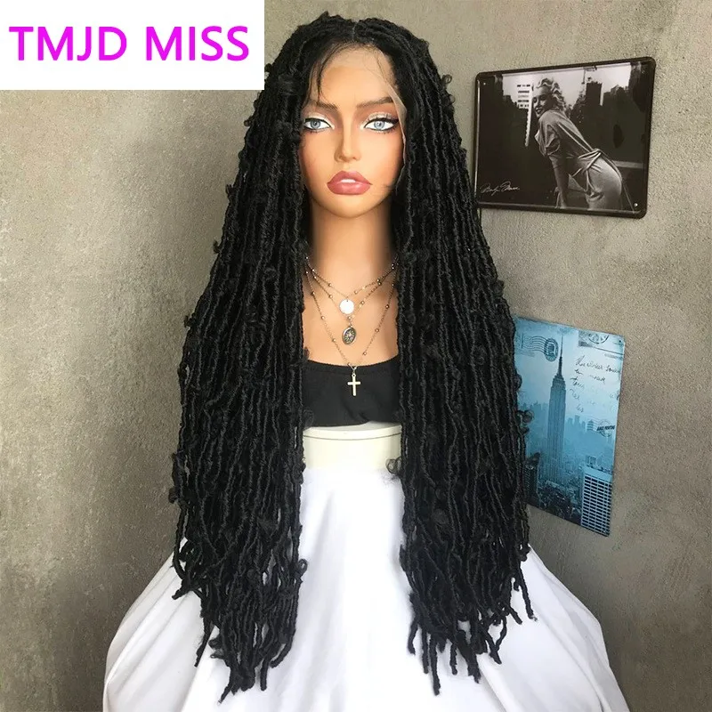 30inch Black Long Full Lace Wigs With Butterfly Hair Braided Dirty Braids Synthetic Fibers African Hots Wigs Daily Use Cosplay