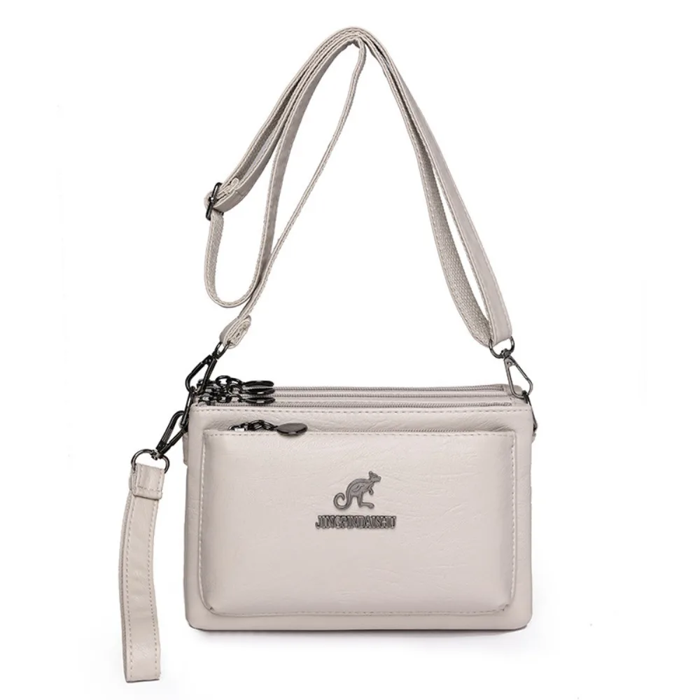 

Soft Multiple Zip Pockets Shoulder Bag Waterproof Large Capacity PU Leather Crossbody Bag Adjustable Strap Simple