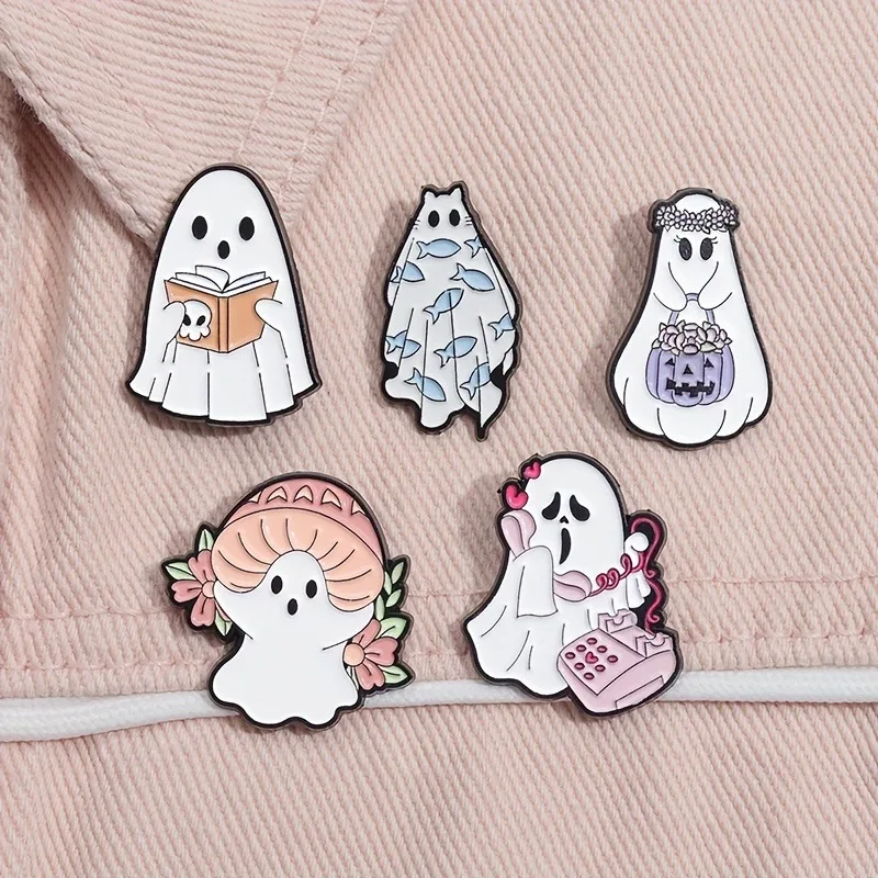 Ensemble de broches en forme de fantôme, 5 pièces, joli dessin animé, pour femmes, décoration de vêtements d'halloween