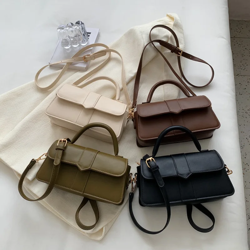 Nieuwe Effen Kleur Pu Lederen Schoudertas Voor Vrouwen Handtas Mode Kleine Crossbody Tassen Vintage Onderarmtas Vierkante Tas