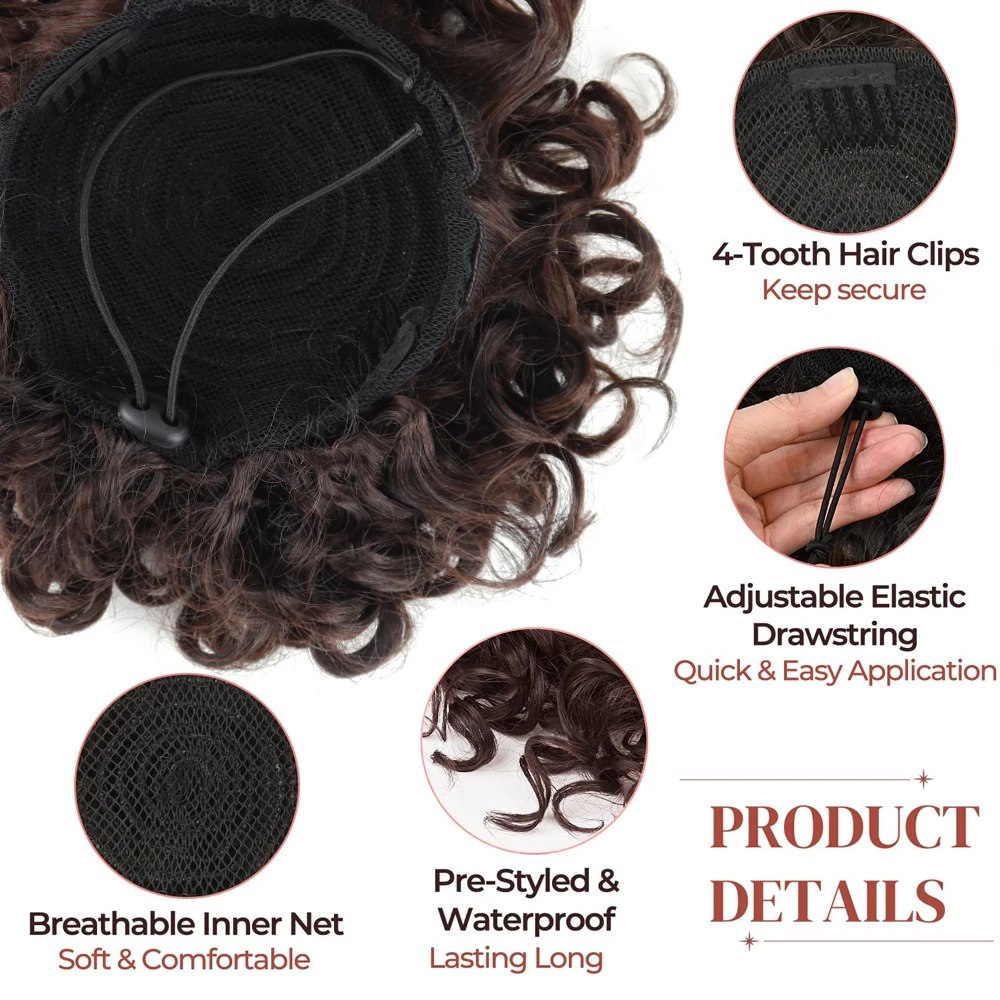 สังเคราะห์ Messy Bun ผมชิ้น 60g สายรัดยืดหยุ่นหลวม Wave Curly ผม Buns ผมชิ้น Extension สําหรับผู้หญิงสีน้ําตาลเข้ม