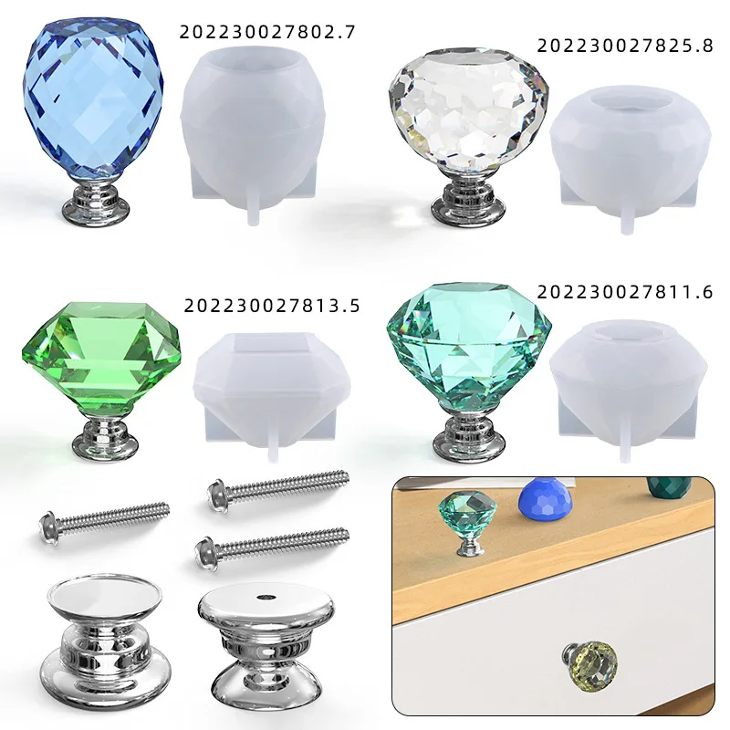 

DIY Crystal Silicone Resin Mold Cut Polygon Drawer Handle Fitting Diamond Ball Shaped Silicone Mould For Jewelry Making