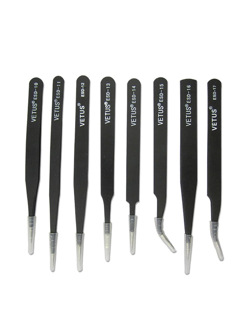 Anti-static Tweezers ESD Stainless Steel Tweezers Set Industrial Precision Curved Straight Tweezer SMD reworking soldering Tools