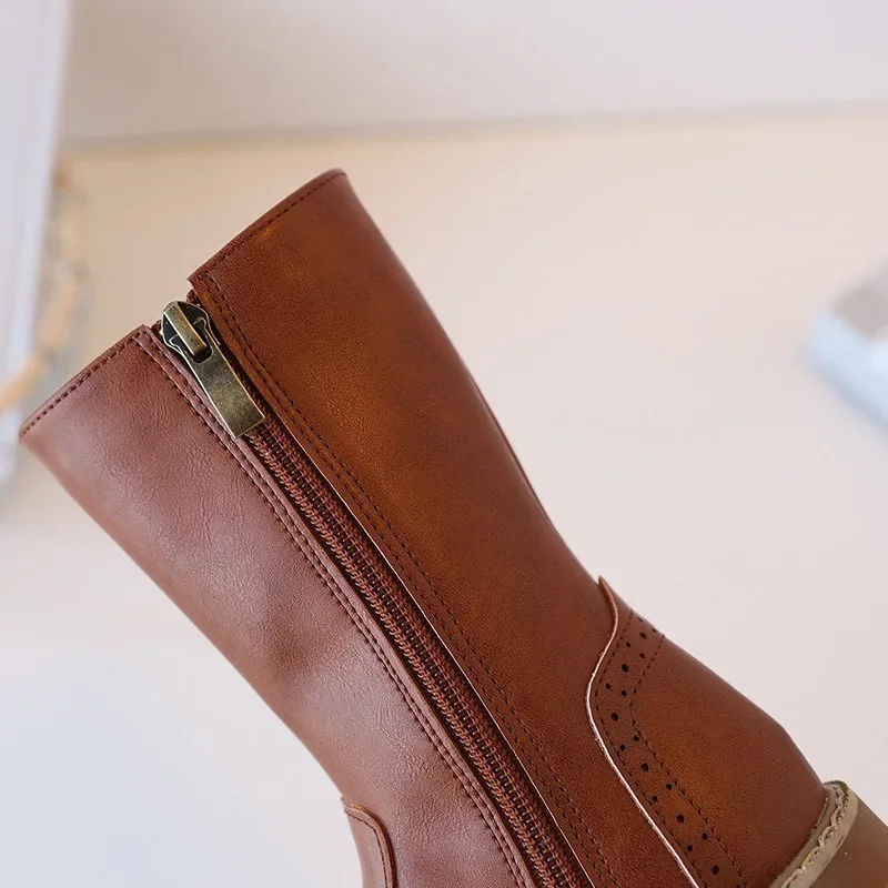 Fashion Kids Cowboy Boots for Girls Leather Warm Retro Non-slip Winter Fashion Children Casual High Boots