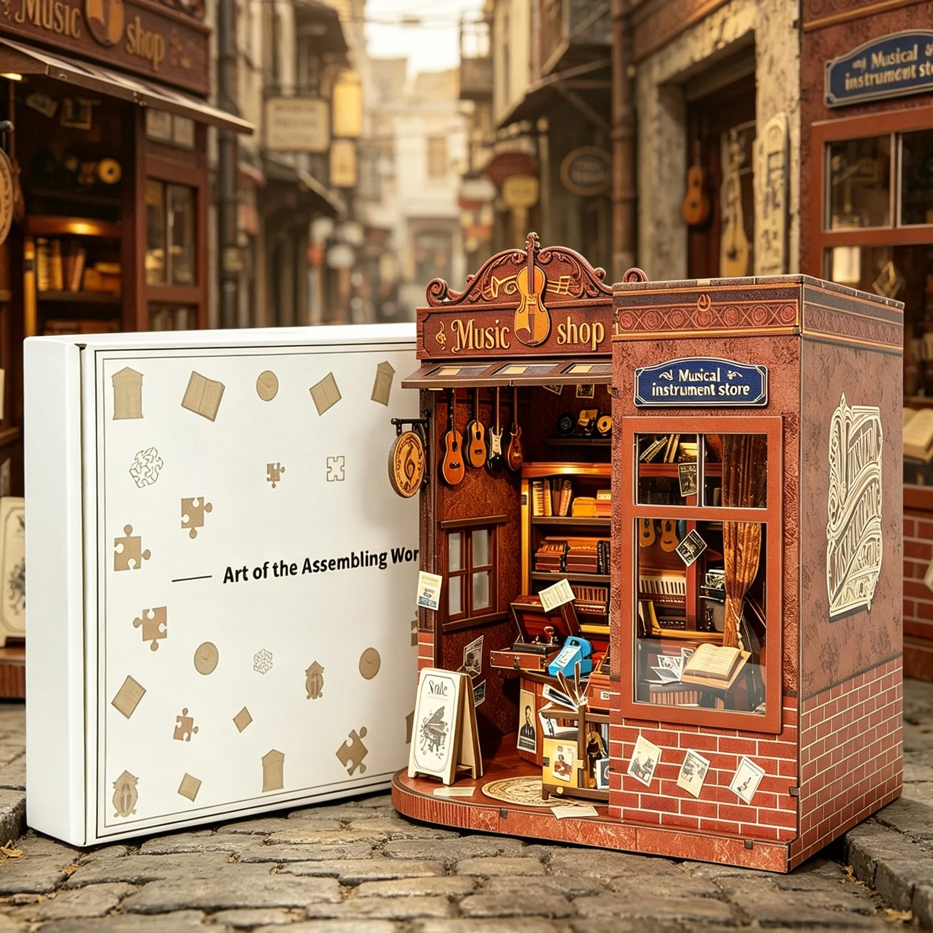Винтажный музыкальный книжный уголок DIY, набор для сборки 3D деревянного миниатюрного домика, креативный декоративный подарок для книжного уголка в виде крошечного дома