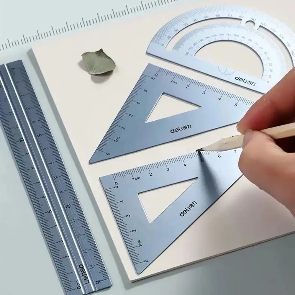 Portable Students Straightedge Triangle Ruler Geometry Examination Stationery Metal Rulers Aluminium Ruler Set School Supplies
