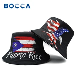 Bocca National Flag Printing Bucket Hat Puerto Rico USA Flags Fisherman Hat Location Design Double Sides Bob Cap Sun Outdoor Cap