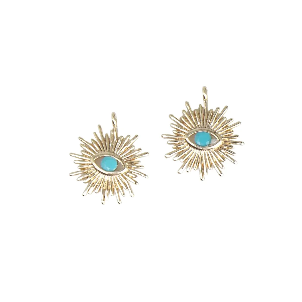 

14k Gold Filled Evil Eye Sunburst Charm Greek Eye Charm for Necklace Bracelet Making Supply 10331905