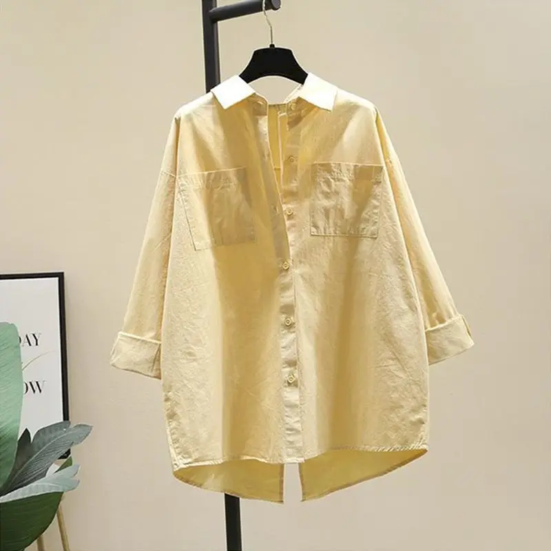 

98% Cotton Shirts Women Fashion Split Long Sleeve Shirt Simple Loose Design Sense Niche Unique Blouses Spring Summer Thin Shirts