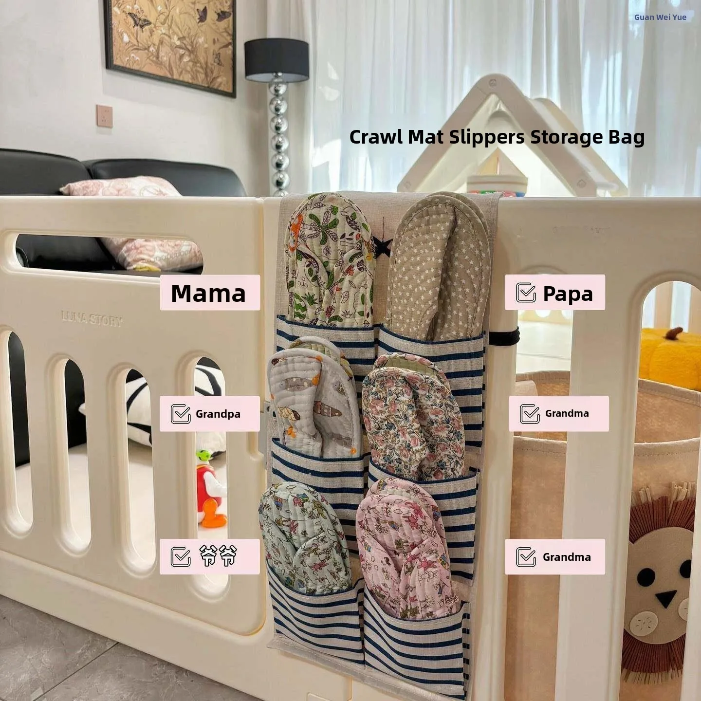 

Multifunctional Baby Gate Hanging Pocket Storage Bag Fabric Shoes Organizer Rack for Living Room Korean Style Home Storage
