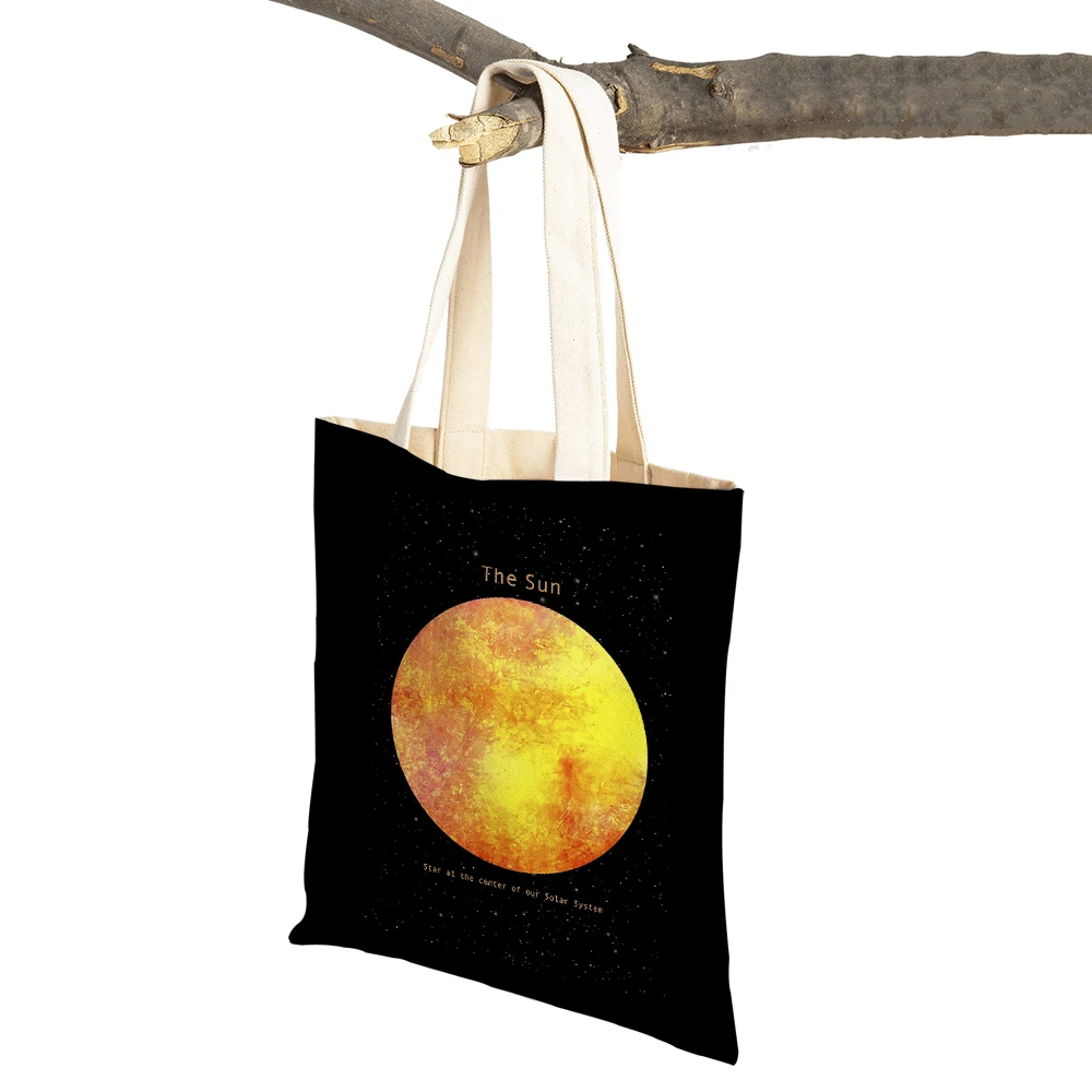 Canvas Astronaut Skateboard Rocket Moon Space Cartoon Lady Tote Handbag Women Shopping Bags Fashion Supermarket Shopper Bag