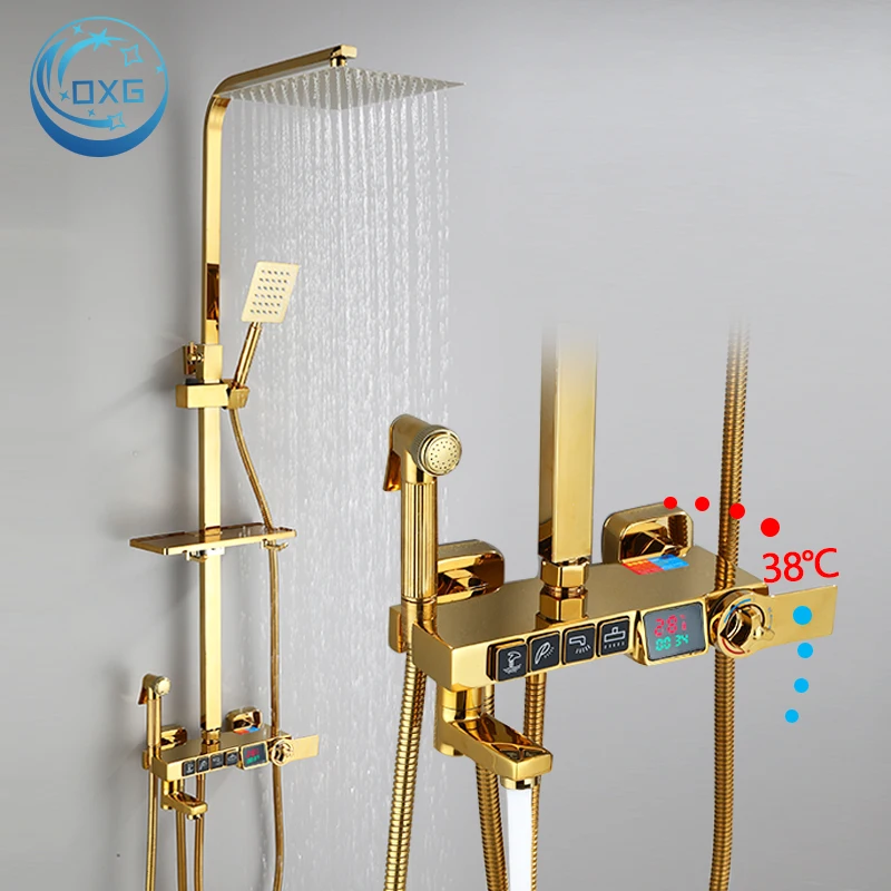 

Латунный смеситель для душа OXG для ванной комнаты, термостатический цифровой дисплей, смеситель для Дождевого душа, современный санитарный душ, Душевая система