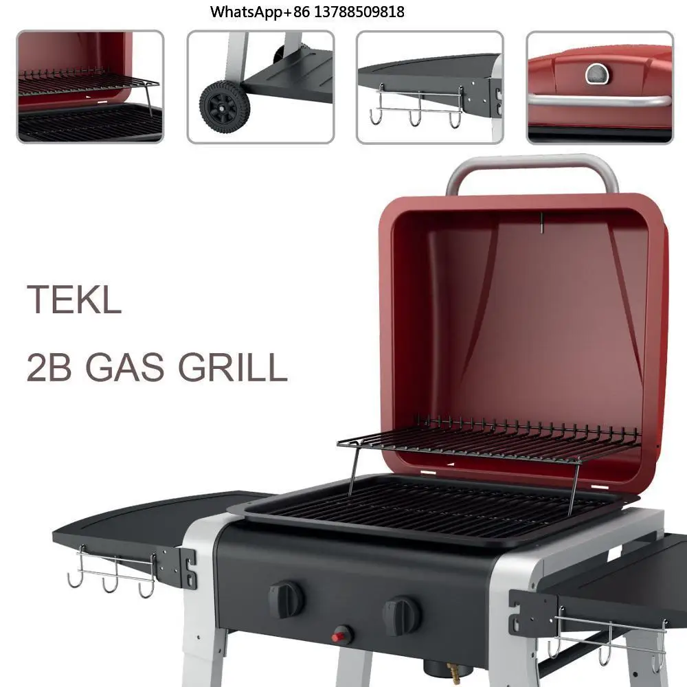Portable Propane 2 Burner Barbecue Gas Grill With Trolley Cart & 2 Side Tables Hot Sale Mobilable Outdoor Screen Printing 0.75mm