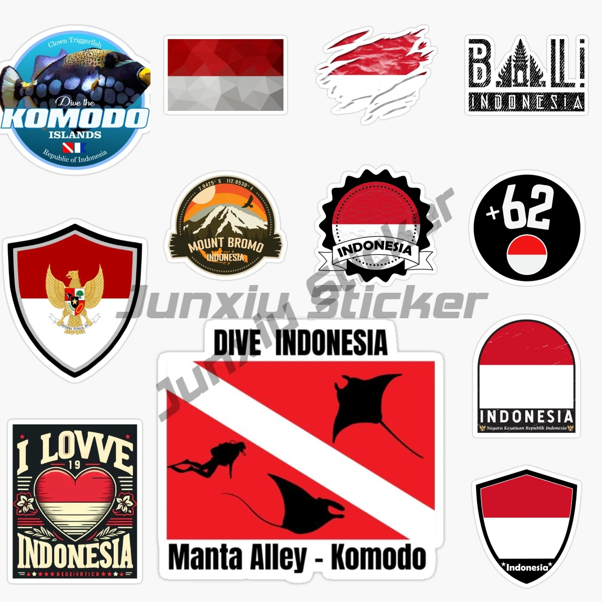 

INDONESIA DIVE National Flag and Emblem PVC Vinyl Self-adhesive Truck Racing Car Laptop Moto Helmet Door Book Decal Customizable