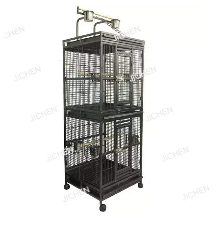 

Cage for African Grey Parrots - Twin Double Aviary with Play Roof, Ladder Wheels, Suitable for Cockatiels