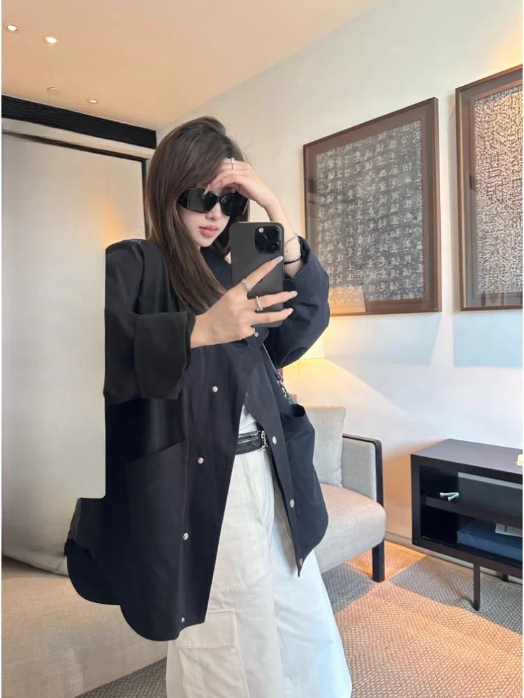 

EKOOL Women's Workwear Sle Jaet Coat Loose Fit Stand Collar Slimming Top Polyester Cotton Blend Long Sve Autumn Wear