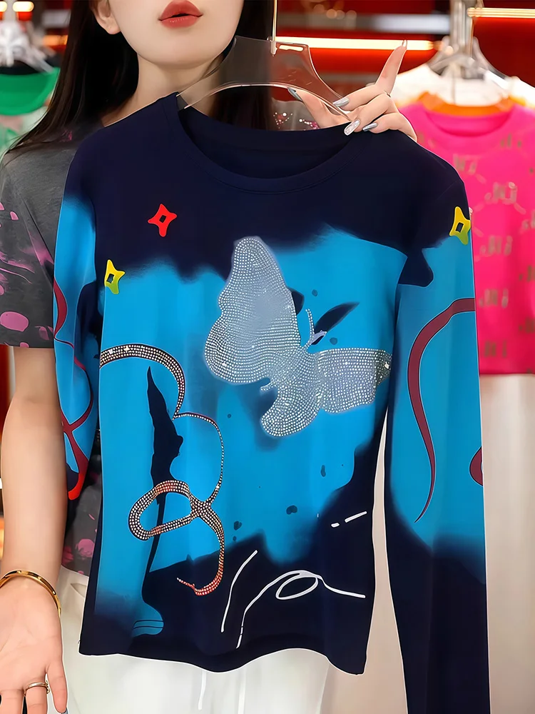 

Весенне-осенняя свободная женская футболка с длинным рукавом, модный элегантный базовый топ, удобная внутренняя одежда из смесового хлопка и полиэстера