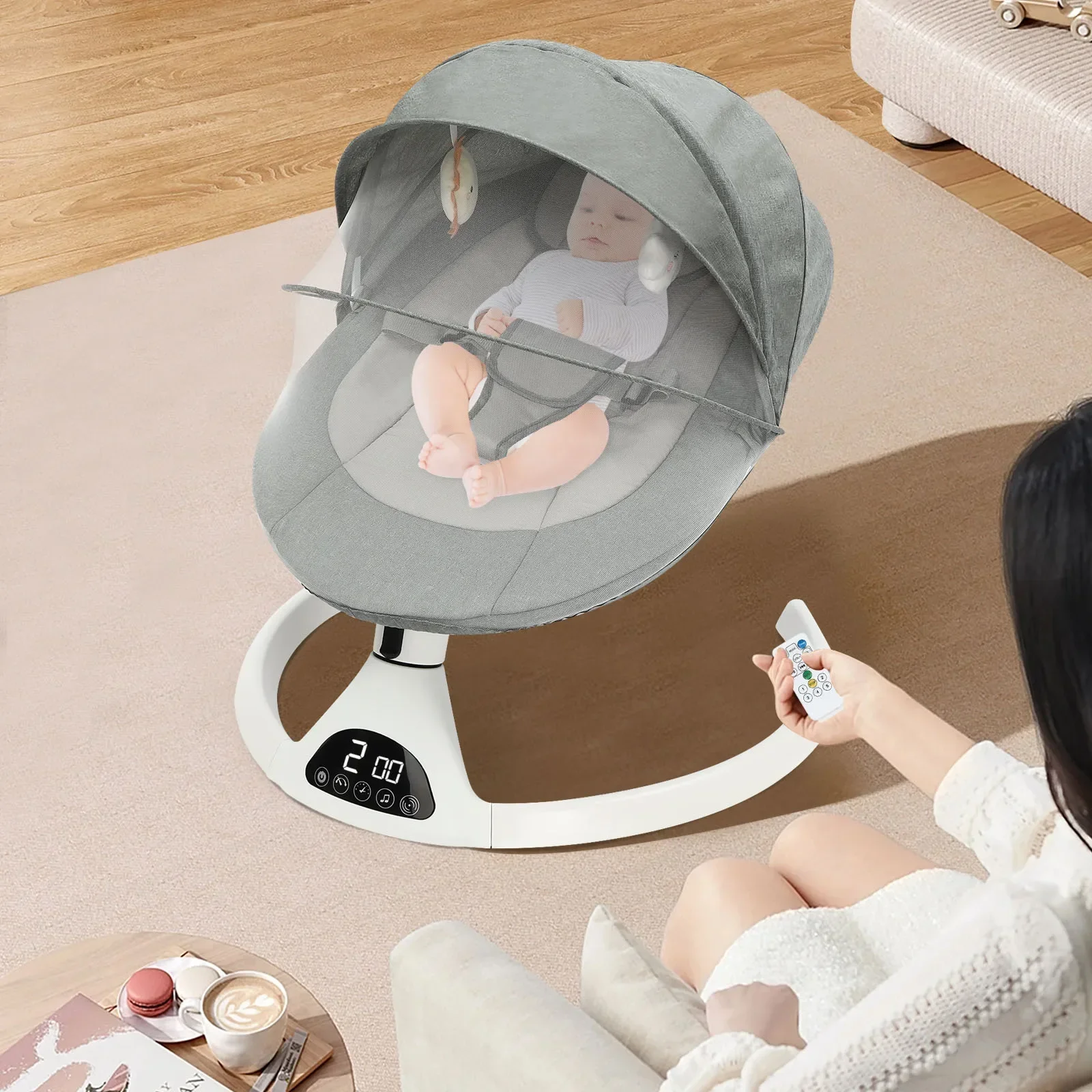 Berceau musical Bluetooth pour bébé, balançoire électrique pour bébé, avec 5 amplitudes de vibration et télécommande, jusqu'à 12 kg, NOUVEAU